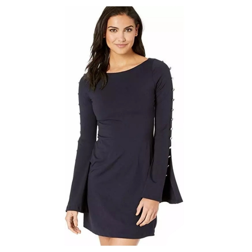Susana Monaco Midnight Blue Button Bell Sleeve Dress Size Medium NEW NWT